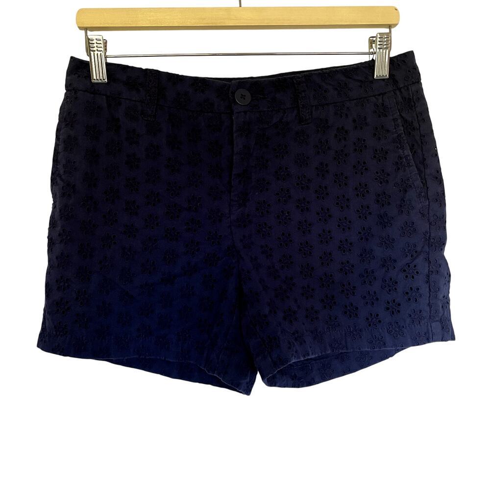 Faded Glory navy cotton summer shorts pockets embroidered eyelet women's‎ size 6